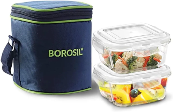 Borosil Glass Tiffin Set, 320ml, Set of 2, Clear