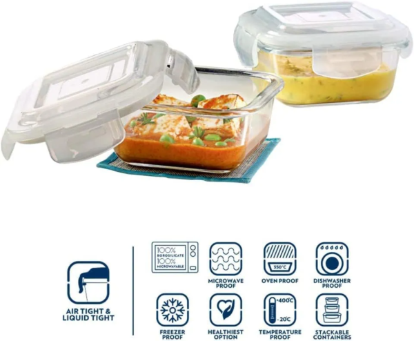 Borosil Glass Tiffin Set, 320ml, Set of 2, Clear - Image 3